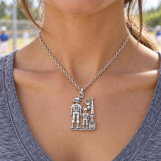 Baseball Mom and Son Charm Necklace Set