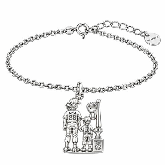 Baseball Mom and Son Charm Bracelet Set
