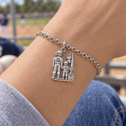 Baseball Mom and Son Charm Bracelet Set