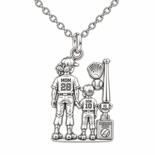 Baseball Mom and Son Charm Necklace Set